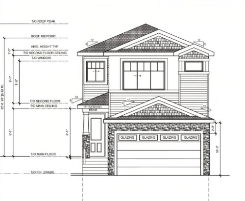 Architectural Drawing. Displaying property elevations and key structural dimensions - 3604 44 Avenue, Beaumont, AB - Other