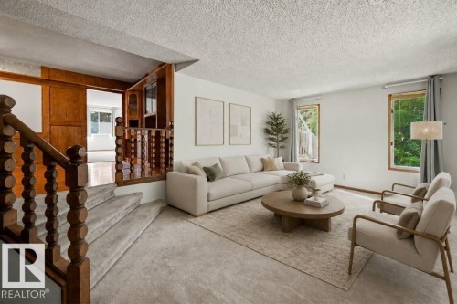 virtually staged - 26 Louisbourg Place, St. Albert, AB - Indoor Photo Showing Living Room