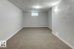 Spacious room featuring neutral carpeting, light gray wall paint, and white trim - 