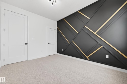 Accent wall featuring geometric paneling in black with gold-toned inlays - 431 172 Avenue, Edmonton, AB - Indoor Photo Showing Other Room