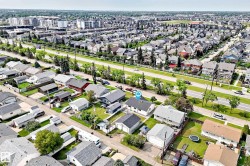 Aerial perspective showcasing a residential neighborhood with diverse housing styles - 