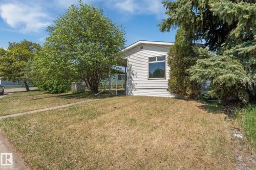 Single-story residence featuring light-colored siding, a prominent front window, and mature trees surrounding the property - 219 Lee Ridge Road, Edmonton, AB - Outdoor