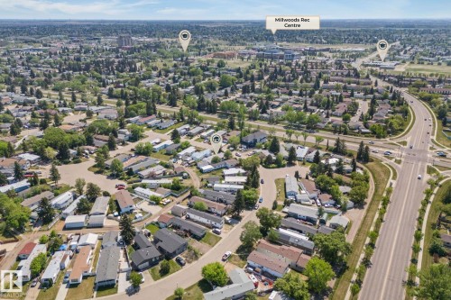 Aerial perspective showcasing a residential community with mature trees and a structured road network - 219 Lee Ridge Road, Edmonton, AB - Outdoor With View