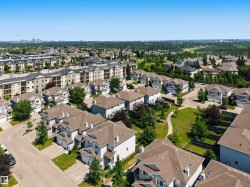 Aerial perspective showcasing a residential community with varied architectural styles - 