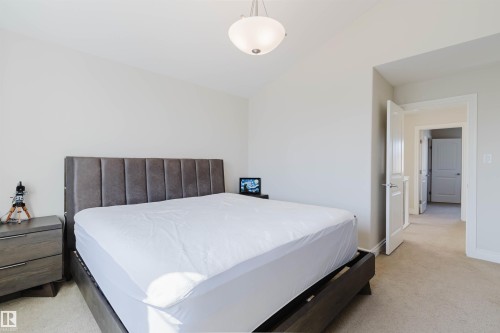 Spacious room featuring vaulted ceilings, light neutral wall tones, and plush carpeting - 17348 6 Avenue Nw, Edmonton, AB - Indoor Photo Showing Bedroom