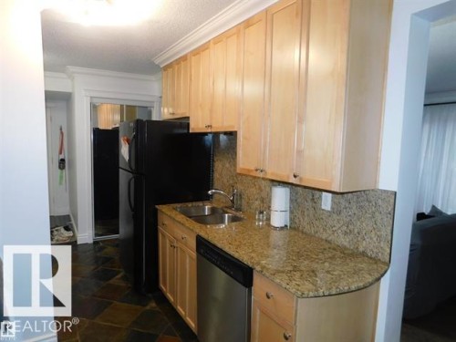 #101 10745 83 Av Nw, Edmonton, AB - Indoor Photo Showing Kitchen With Double Sink