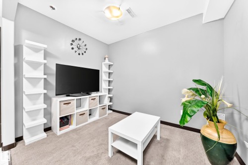 Carpeted room with light gray walls and a ceiling-mounted light fixture - 16244 138 Street Nw, Edmonton, AB - Indoor