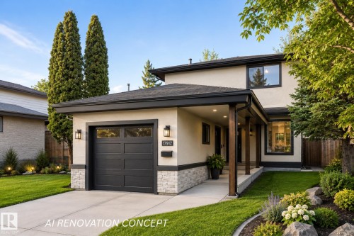 AI Renovation Concept (Not Actual Condition): Digitally enhanced image illustrating potential updates and furnishings. Refer to the preceding photos for the property's current condition. - 17912 77 Avenue, Edmonton, AB 