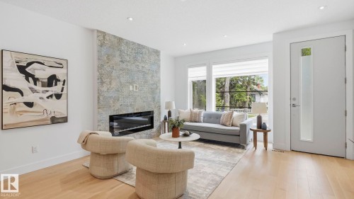10964 123 Street Nw, Edmonton, AB - Indoor Photo Showing Living Room With Fireplace