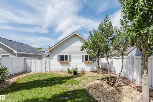 Expansive backyard featuring a manicured lawn, established trees, and a private perimeter fence - 1686 Tompkins Wynd Nw, Edmonton, AB - Outdoor