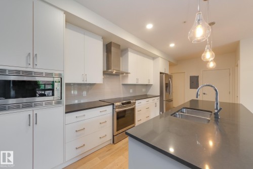 #102 10606 84 Av Nw, Edmonton, AB - Indoor Photo Showing Kitchen With Stainless Steel Kitchen With Double Sink With Upgraded Kitchen