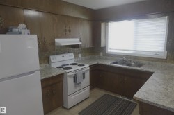 Kitchen featuring L-shaped countertops, ample wood cabinetry, a double basin sink, and a tiled backsplash - 