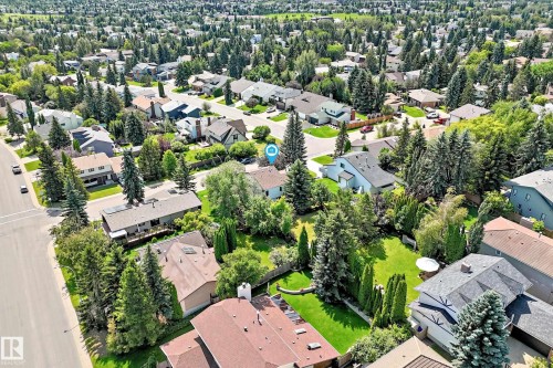 Residential neighborhood with mature trees, established streets, and varied architectural styles - 4208 Ramsay Road Nw, Edmonton, AB - Outdoor With View