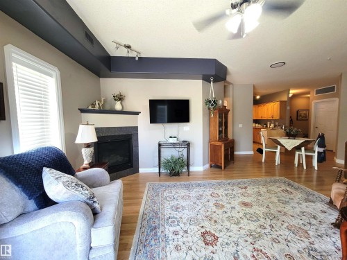 #101 4128 47 St, Drayton Valley, AB - Indoor Photo Showing Living Room With Fireplace