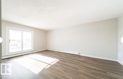Spacious room featuring wood-finish flooring, light-toned wall paint, and a sliding glass door with a white frame - 
