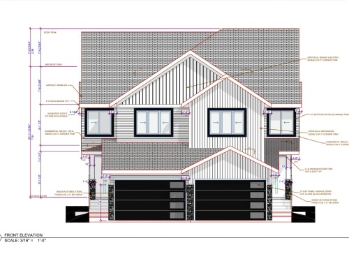 Architectural Drawing, Front Elevation. Outlining the external construction and material specifications for the property - 13110 186 Avenue Nw, Edmonton, AB - Other
