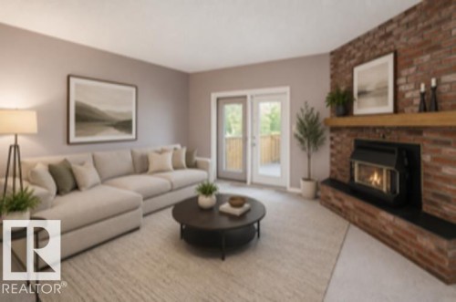 3936 72 Street Nw, Edmonton, AB - Indoor Photo Showing Living Room With Fireplace