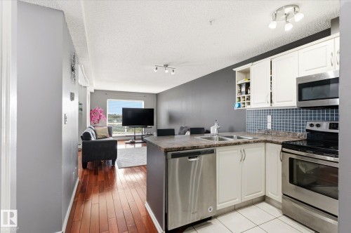 #418 17404 64 Av Nw, Edmonton, AB - Indoor Photo Showing Kitchen With Double Sink