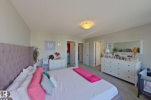 Carpeted room featuring light gray wall paint and a flush-mount ceiling light fixture - 491 Ebbers Way, Edmonton, AB 