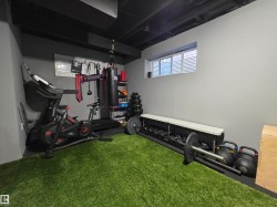 Dedicated fitness space featuring artificial turf flooring - 