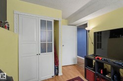 Custom closet system featuring white panel doors and frosted glass inserts with decorative trim - 