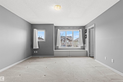 Spacious room featuring light gray walls, textured ceiling, and light-colored carpeting - 1154 35A Avenue Nw, Edmonton, AB - Indoor Photo Showing Other Room