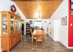 Vaulted ceiling with wood paneling and exposed beam - 