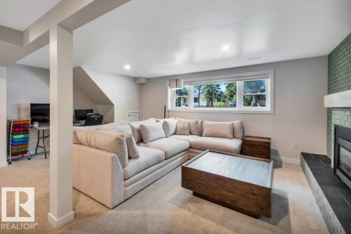 166 Larose Drive, St. Albert, AB - Indoor Photo Showing Living Room With Fireplace