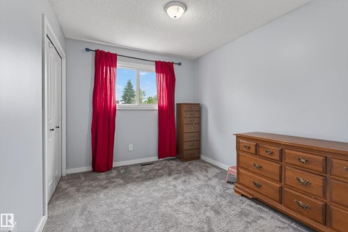 Room featuring light gray walls, gray carpeting, a double-window with white trim, and a ceiling-mounted light fixture - 10 Abbey Crescent, St. Albert, AB - Indoor