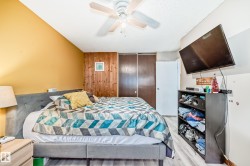 Room featuring light wood-finish flooring and a ceiling fan with integrated lighting - 