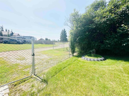 Expansive grassy area featuring a chain-link fence and mature trees - 221 Parkview Drive, Wetaskiwin, AB - Outdoor