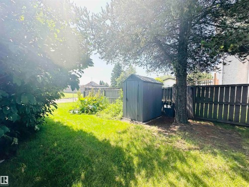 Expansive backyard featuring a manicured lawn, established landscaping, and privacy fencing - 221 Parkview Drive, Wetaskiwin, AB - Outdoor