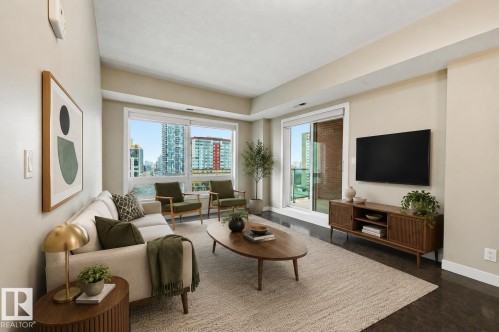 Virtually staged - #805 10055 118 St Nw, Edmonton, AB - Indoor Photo Showing Living Room