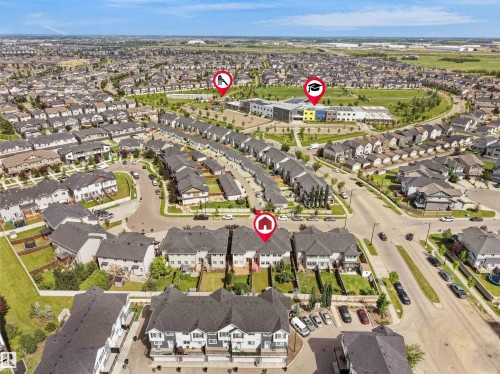 Aerial perspective of a developed residential community with extensive housing options - 4487 Annett Common Sw, Edmonton, AB - Outdoor With View