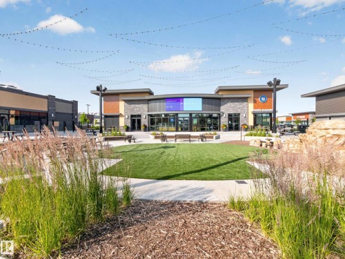 Central green space featuring a manicured lawn, surrounding hardscaping, and diverse landscaping - #217 12045 22 Av Sw, Edmonton, AB - Outdoor