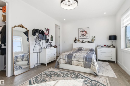 Bedroom with multiple windows, light wood-style floors, recessed lighting, and a walk in closet - 3167 Cameron Heights Way Nw, Edmonton, AB - Indoor Photo Showing Bedroom