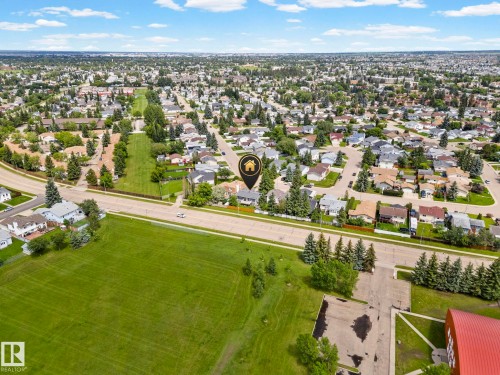 Aerial representation of a residential area with a prominent green space - 4119 18 Avenue Nw, Edmonton, AB - Outdoor With View