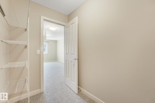 Walk-in closet featuring wire shelving, neutral carpeting, and light-toned wall paint - #16 7293 South Terwillegar Dr Nw, Edmonton, AB - Indoor