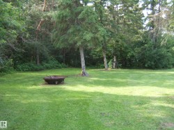 Expansive grassy area featuring a fire pit - 