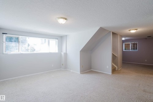 Spacious interior room featuring light-colored walls, textured carpeting, and a large multi-pane window - 337 Pearson Crescent Nw, Edmonton, AB - Indoor Photo Showing Other Room