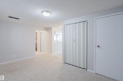 Bright interior space featuring light-colored walls and patterned carpeting - 