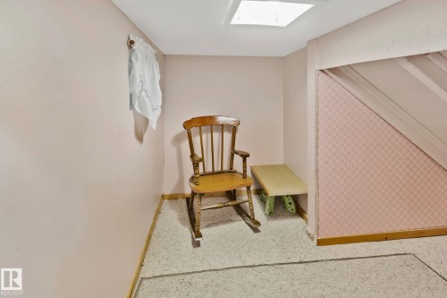 Carpeted room featuring a skylight and a sloped ceiling detail - 7306 21 Avenue Nw, Edmonton, AB - Indoor Photo Showing Other Room