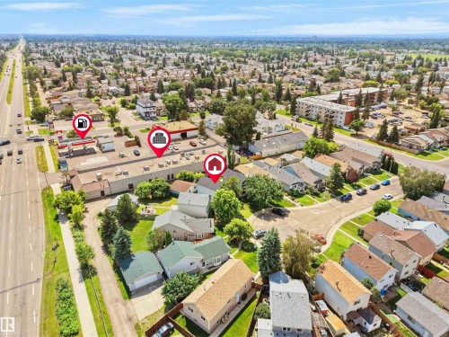 Aerial perspective showcasing a residential neighborhood alongside a commercial thoroughfare - 3509 43A Avenue Nw, Edmonton, AB - Outdoor With View
