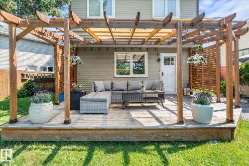 Expansive backyard featuring a lush lawn, mature evergreen trees, and a full privacy fence - 4718 35 Avenue Nw, Edmonton, AB - Outdoor With Backyard
