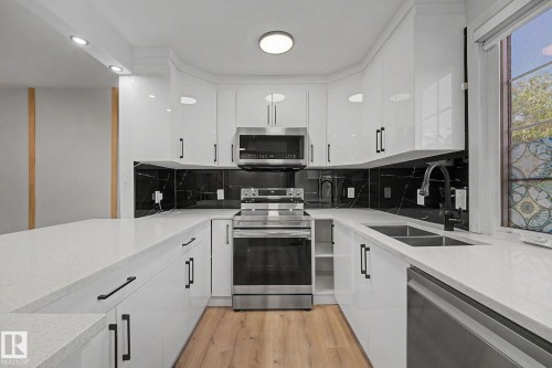 17084 67 Avenue Nw, Edmonton, AB - Indoor Photo Showing Kitchen With Stainless Steel Kitchen With Double Sink