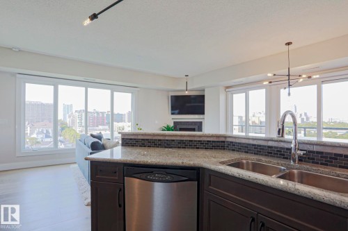 #703 10303 111 St Nw, Edmonton, AB - Indoor Photo Showing Kitchen With Double Sink