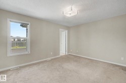 Spacious room featuring neutral carpeting, light-toned walls, and a multi-pane window with white trim - 