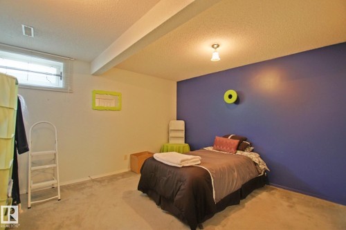 Carpeted room with a ceiling light fixture and a single window - 3536 104 Street Nw, Edmonton, AB - Indoor Photo Showing Bedroom