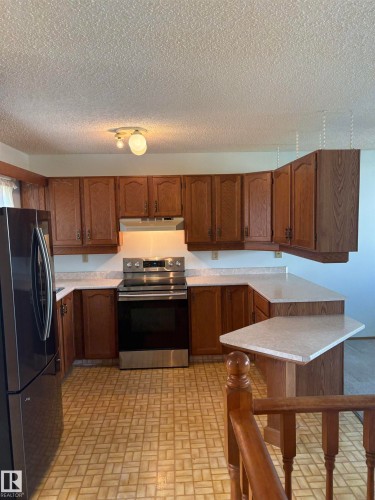 Kitchen featuring wood cabinetry and white countertops - 17520 Callingwood Road Nw, Edmonton, AB - Indoor Photo Showing Kitchen With Double Sink