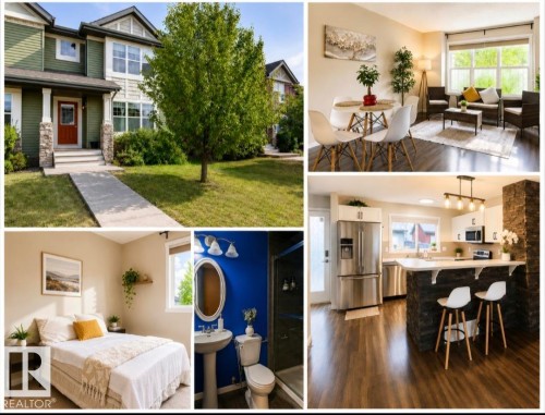Property Listing Collag. Visual compilation of the property's exterior, living area, bedroom, bathroom, and kitchen spaces - 225 51A Street Sw, Edmonton, AB - Indoor
